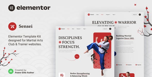 sensei-cover.jpg Sensei – Martial Arts Club & Trainer Elementor Template Kit - Image 1