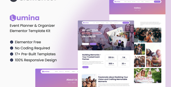 Lumina-Cover.png Lumina - Event Planner & Organizer Elementor Template Kit - Image 1
