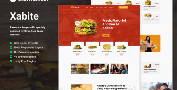 Xabite-Cover-TemplateKit.jpg Xabite - Burger Fast Food Elementor Template Kit - Image 1