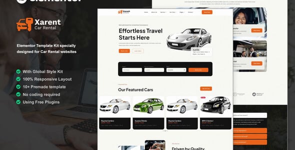 Xarent-TemplateKit-Cover.jpg Xarent - Car Rental Elementor Template Kit - Image 1