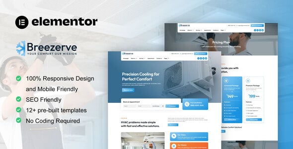 mainpreview.jpg Breezerve - Air Conditioner & HVAC Repair Elementor Pro Template Kit - Image 1